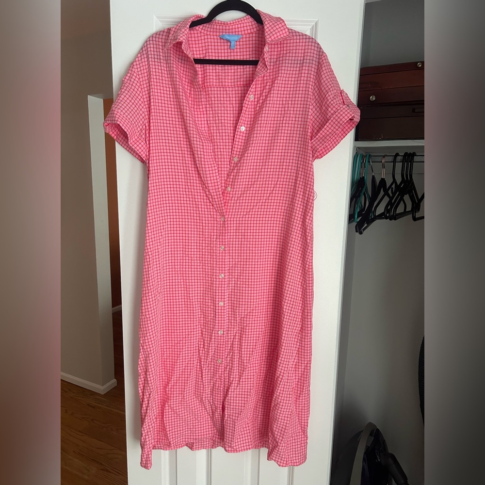 Draper James Pink Checkered Midi Dress